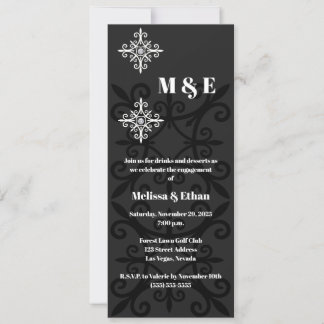 Invitation Partie d'engagement noir et blanc sophistiquée