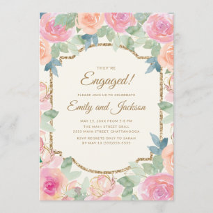 Invitation Partie d'engagement Peach rose Floral Or