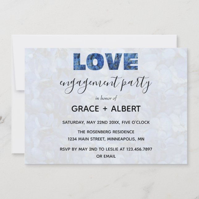 Invitation Partie d'engagement Periwinkle Blue Hydrangeas (Devant)