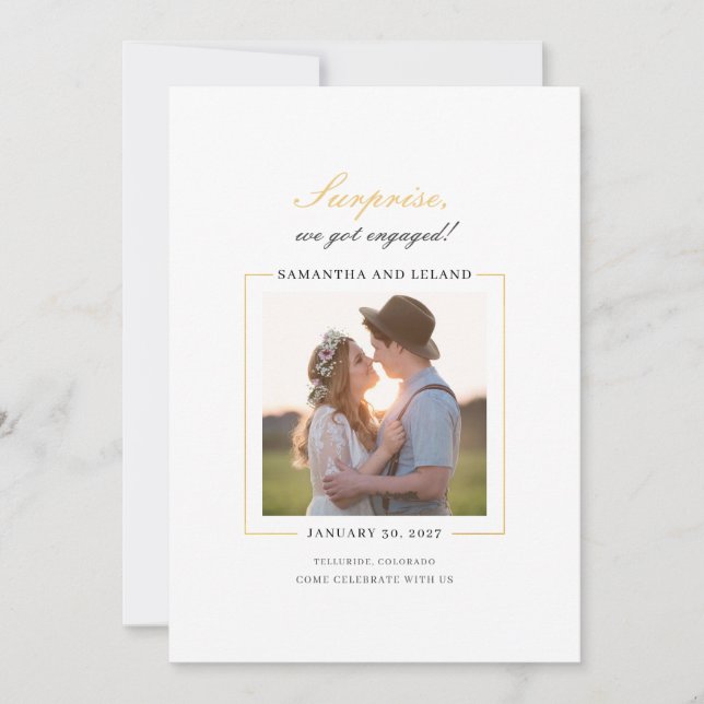 Invitation Partie d'engagement photo de script moderne (Devant)