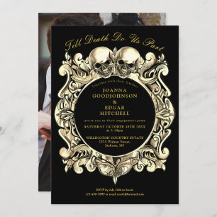 Invitation Partie d'engagement photo gothique noir et or