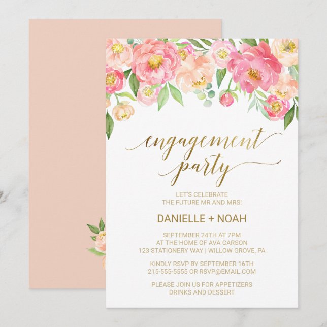 Invitation Partie d'engagement pour la pêche et les fleurs de (Devant / Derrière)