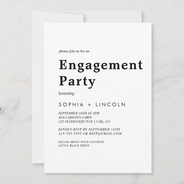 Invitation Partie d'engagement pour la typographie noire mode (Devant)