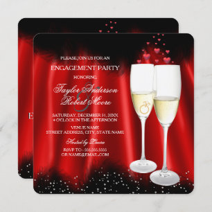 Invitation Partie d'engagement Red Black Champagne Anneau Coe