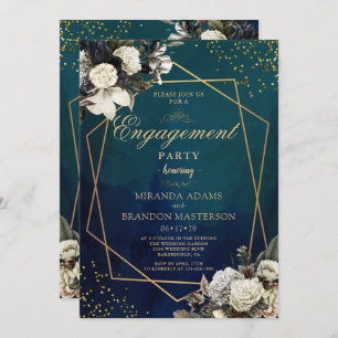 Invitation Partie d'engagement Romantique Floral Gold Wreath