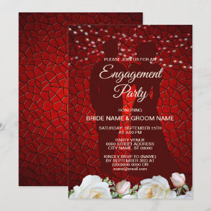 Invitation Partie d'engagement Rouge Blanc Floral Moderne Élé