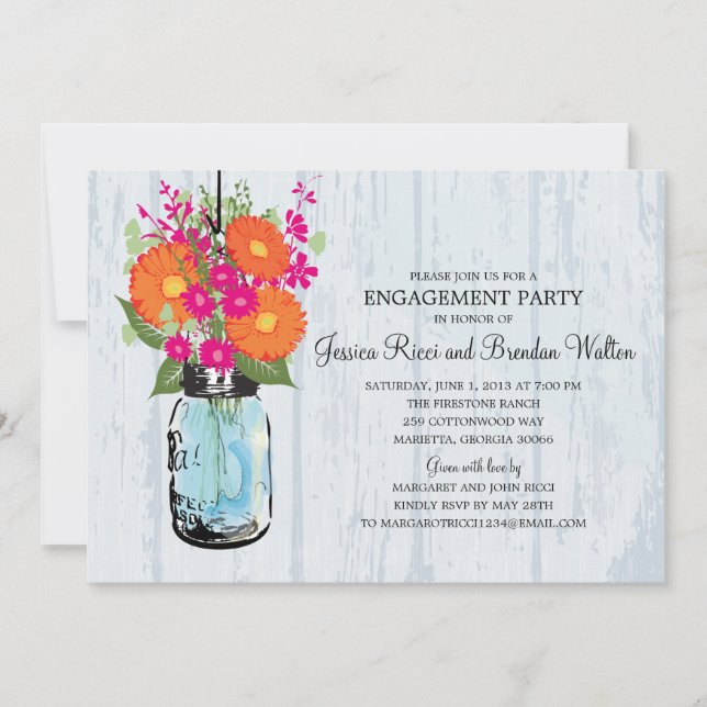 Invitation Partie d'engagement Rustic Mason Jar Gerber Daiser (Devant)