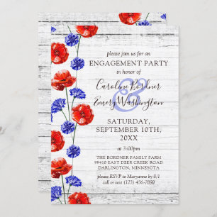 Invitation Partie d'engagement Rustic Wood & Red Poppy Countr