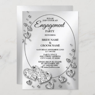 Invitation Partie d'engagement Silver Grey Coeurs brillants É