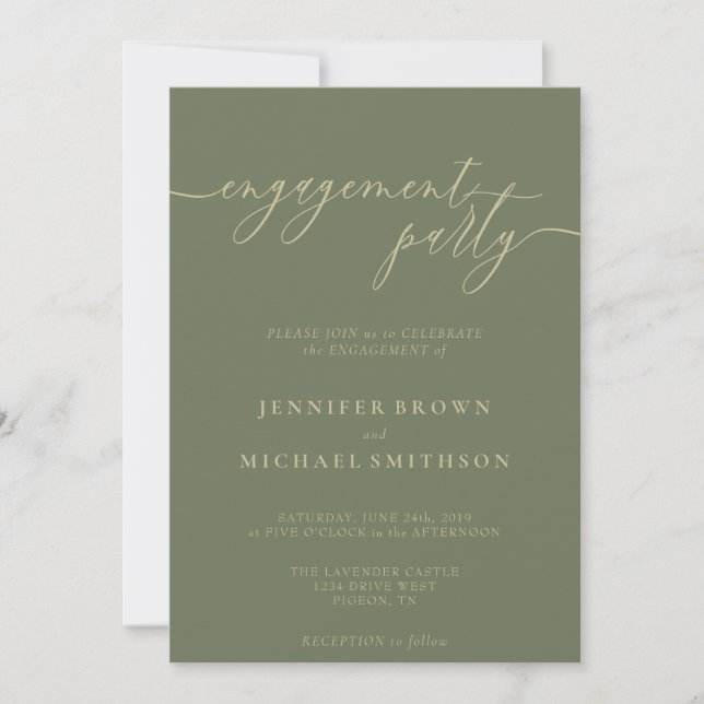 Invitation Partie d'engagement Simple Gold Sage Green (Devant)