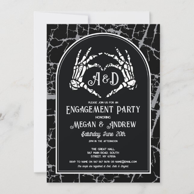 Invitation Partie d'engagement Skeleton Coeur mains gothiques (Devant)