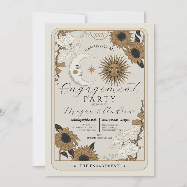 Invitation Partie d'engagement Sun Moon Aligner Couples Tarot (Devant)