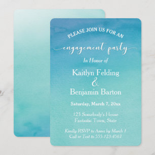 Invitation Partie d'engagement turquoise et bleu Ombre Aquare