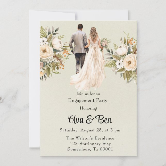 Invitation Partie d'engagement vert de mariée et de la chambr (Devant)