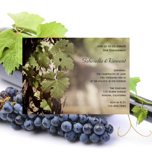 Invitation Partie d'engagement Vignoble Feuille de raisin nat (Créateur téléchargé)