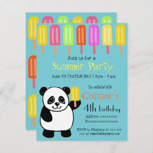 Invitation Partie d'été d'ours panda avec des Popsicles