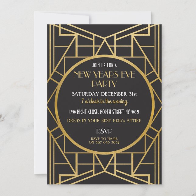 Invitation partie d'Ève de nouvelles années de Gatsby d'art (Devant)