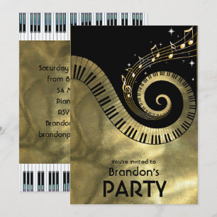 Invitation Partie d'or de clés de piano et de notes de