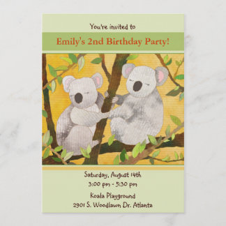 Invitation Partie douce d'anniversaire de enfant de koala