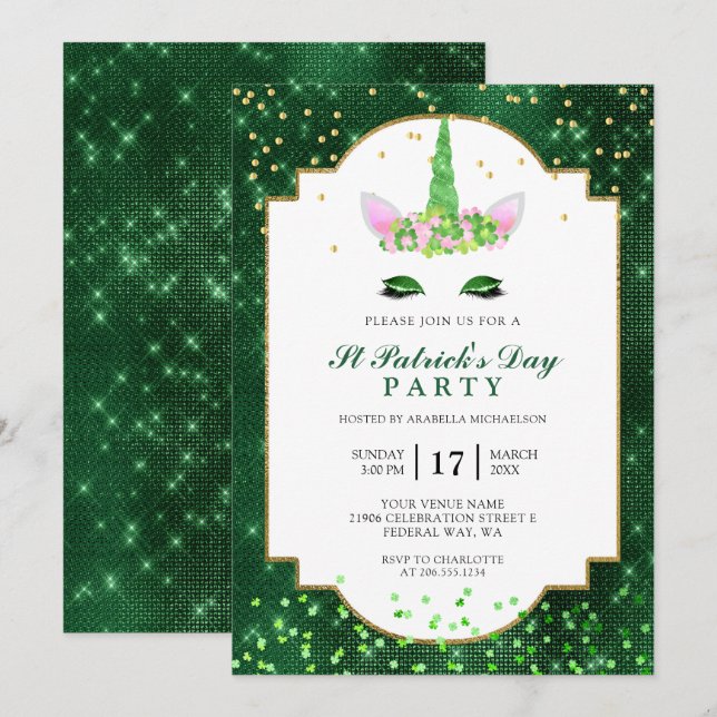 Invitation Partie du jour de St Patrick vert mignon de (Devant / Derrière)