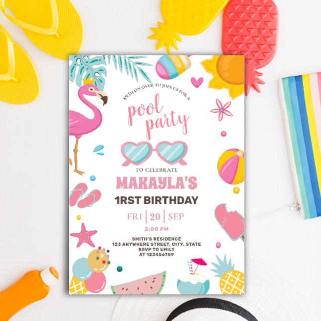 Invitation Partie du pool | Fête d'anniversaire à thème d'été (Créateur téléchargé)