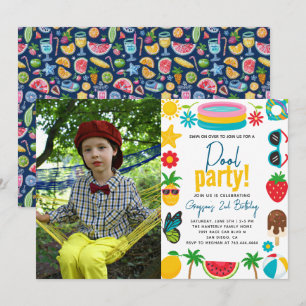 Invitation Partie du pool   Fête d'anniversaire à thème d'été
