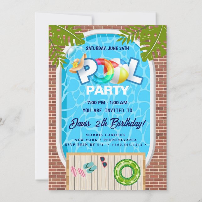 Invitation Partie du pool | Nage Anniversaire (Devant)