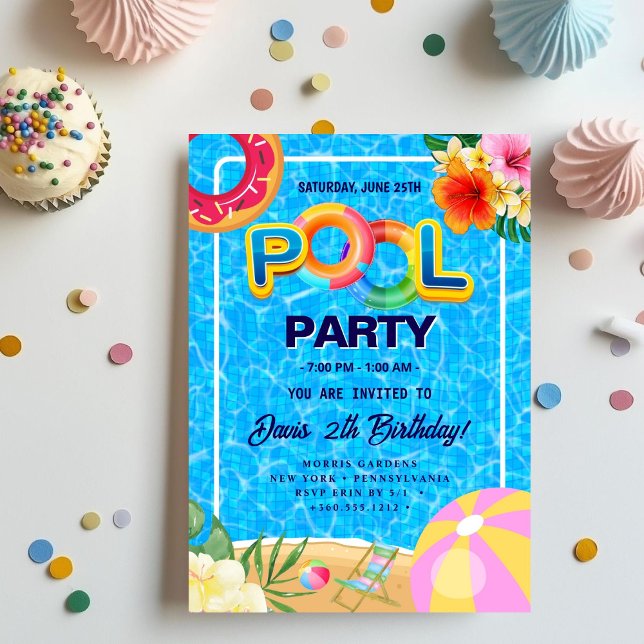 Invitation Partie du pool | Nage Anniversaire (Créateur téléchargé)