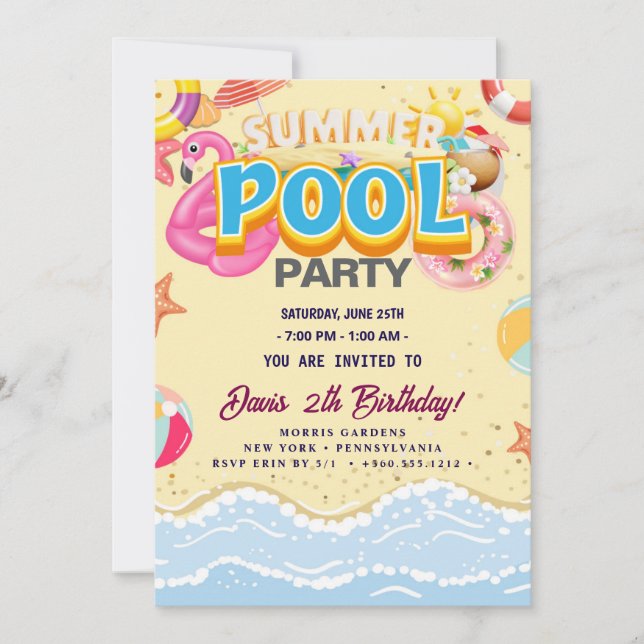 Invitation Partie du pool | Nage Anniversaire (Devant)