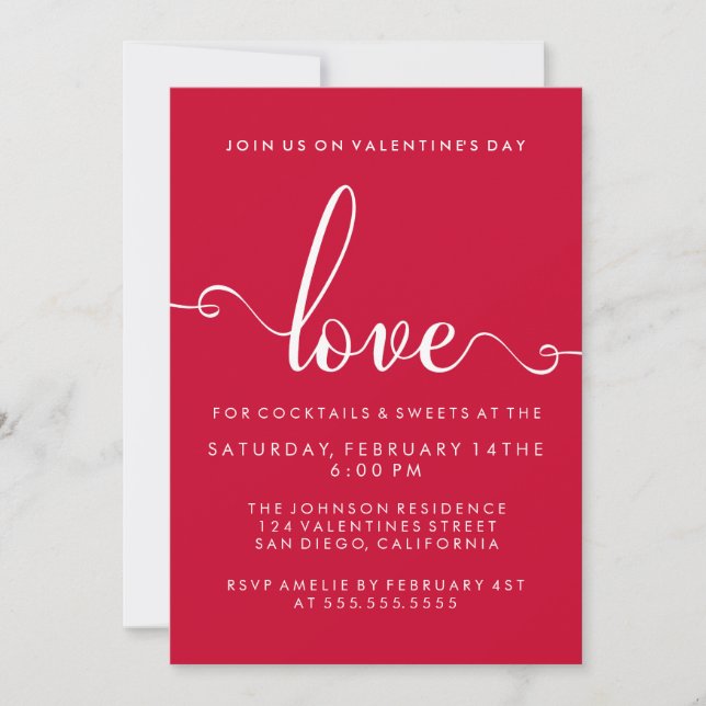 Invitation Partie élégante de jour de Valentines de "amour" (Devant)