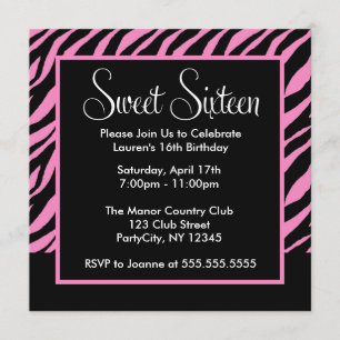 Invitation Partie élégante de sweet sixteen de motif de zèbre