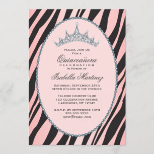 Invitation Partie fascinante de princesse Tiara Zebra Pink