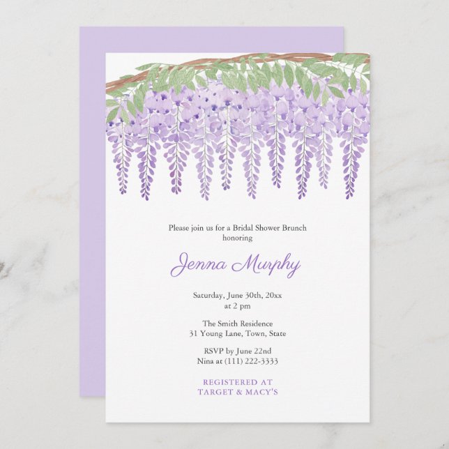 Invitation Partie Fête des mariées de l'eau-couleur Purple Wi (Devant / Derrière)