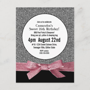 Invitation Partie Girly de parties scintillantes argentées et