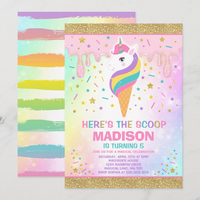 Invitation Partie magique de crème glacée d'invitation de (Devant / Derrière)