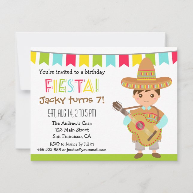 Invitation Partie mexicaine colorée d'anniversaire de enfant (Devant)