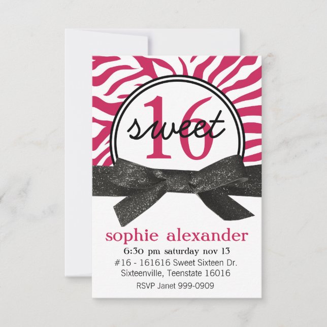 Invitation Partie mignonne du bonbon 16 à motif de zèbre de (Devant)