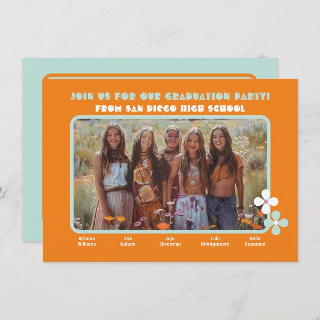 Invitation Partie mixte Hippie Photo Graduation Party 5 perso (Devant / Derrière)