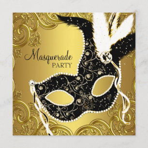 Invitation Partie noire de boule de mascarade de masque d'or