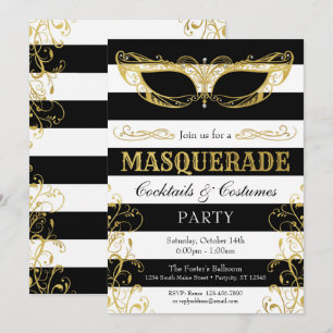 Invitation Partie noire de costume de masque de mascarade de