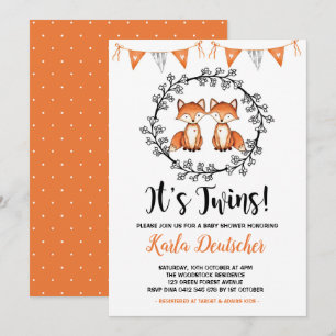 Invitation Partie noire orange de jumeaux de baby shower