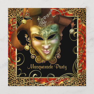Invitation Partie noire orange de mascarade de léopard d'or