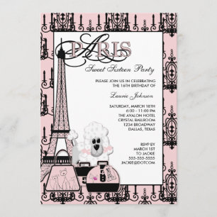 Invitation Partie noire rose du bonbon 16 à lustre de Paris