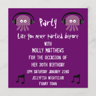 Invitation Partie personnalisable du DJ de méduses pourpres