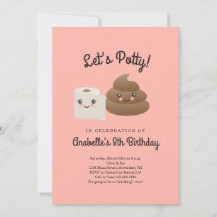 Invitation Partie personnalisée Kawaii Poop & TP (Papier toil
