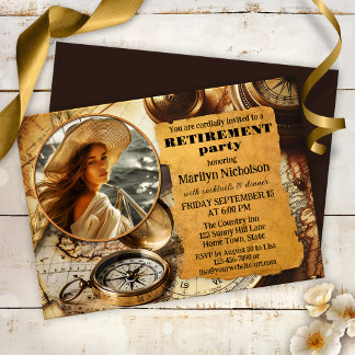 Invitation Partie Retraite photo Vintage de voyage de Compass
