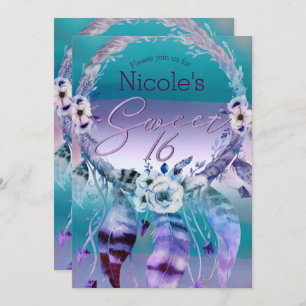 Invitation Partie rêveuse pourpre et turquoise du bonbon 16 à