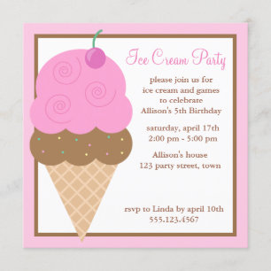 Invitation Partie rose d'anniversaire de enfant de cornet de