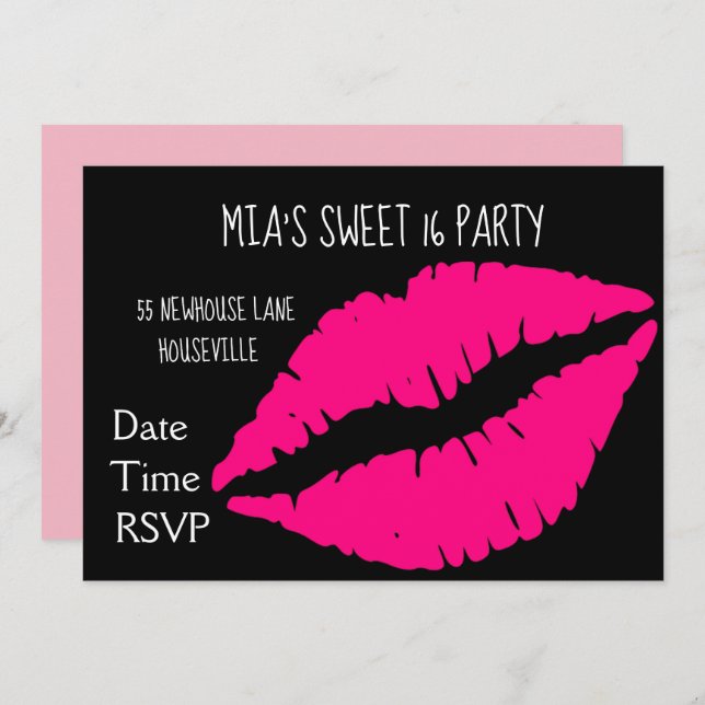 Invitation Partie rose de sweet sixteen de maquillage de (Devant / Derrière)