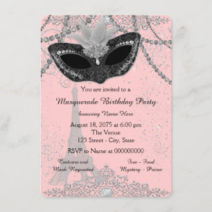 Invitation Partie rose et noire de mascarade de Paris